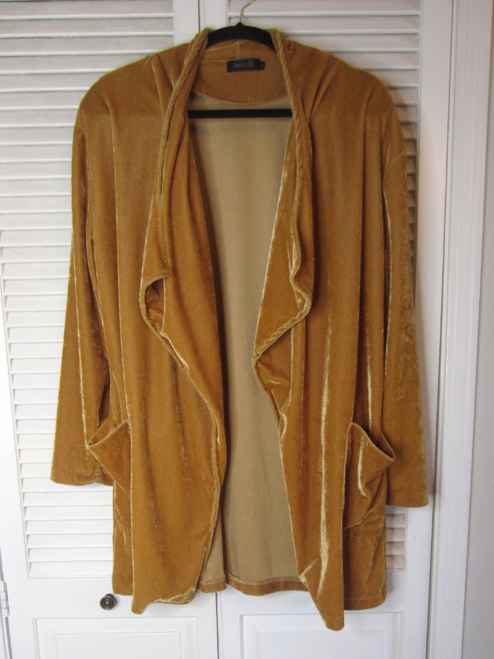 Amaryllis Velvet Draped Open-Front Cardigan Mustard Gold - Size Large